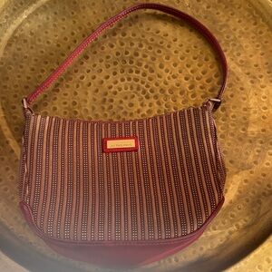 Jim Thompson Burgundy Striped Shoulder Bag with Red Leather Trim